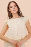 NT12510-Shoulder Ruffle Detail Lace Top: TAUPE / S-M-L/2-2-2