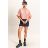 Seam Detail Short Sleeve Knit Top: WHIP CREAM / S-M-L(2-2-2)