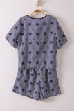 NT12482SET-Floral Embroidery Woven Top & Shorts Set: NAVY / S-M-L/2-2-2