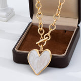White Inlay Heart Toggle Necklace | 80N93050: Gold
