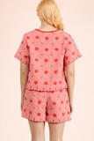 NT12482SET-Floral Embroidery Woven Top & Shorts Set: NAVY / S-M-L/2-2-2