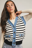 Denim Trim Knit Vest FSW0009 : Stripes / Contemporary / L