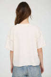 CONTRAST STITCH DROP SHOULDER CUFF SLEEVE KNIT TOP : CREAM