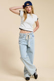 Basic Short Sleeve Baby Tee Knit Top: BABY PINK / L