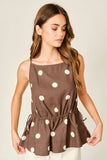 AJT6068 SOFT TOUCH POLKA DOT BABYDOLL WAIST TOP: MOCHA / L