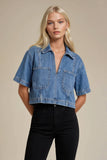 CROPPED DENIM TOP W1595TIA : MID DENIM / L