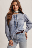 Ruffle Trim Denim Blouse FT0021: Cloud Wash / Contemporary / L