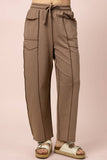 NP71022-Stitch Detail Casual Knit Pants: MOCHA / S-M-L/2-2-2