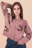 12W3475N-Print & Solid Soft Knit Sweater Cardigan: Red / S-M-L/2-2-2