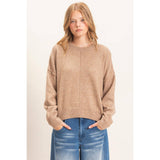 Crew Neck Sweater With Ribbed Hem: OATMEAL / S-M-L(2-2-2)