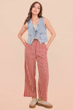 NP70976-Elastic Waist Checkered Casual Pants: RED / S-M-L/2-2-2