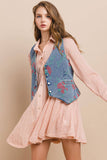 VINTAGE FLORAL EMBROIDERED STRUCTURED DENIM VEST 6318JID: DENIM/ROSE / L