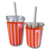 Coffee Cup Cover - Pink & Orange Stripes - Iced Drink Sleeve: Small / 16oz