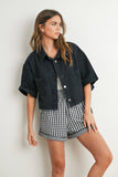 Button Front Cropped Shirt - BMJ7681: DENIM / L