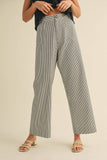 STRIPED HIGH WAIST WIDE LEG PANTS MP3775: BLACK STRIPE / L