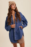 Heart Detail Oversized Denim Shirt: Indigo / L