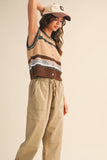 IT4346  MULTI COLORED STRIPED SWEATER VEST TOP: BLUE MULTI / L