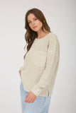 WASHED POCKET DETAIL LONG SLEEVE RIB KNIT TOP : LIGHT OLIVE