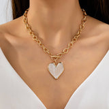 White Inlay Heart Toggle Necklace | 80N93050: Gold