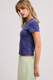Basic Short Sleeve Baby Tee Knit Top: Ivory / S
