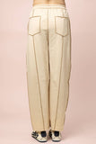 NP71022-Stitch Detail Casual Knit Pants: MOCHA / S-M-L/2-2-2
