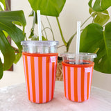 Coffee Cup Cover - Pink & Orange Stripes - Iced Drink Sleeve: Small / 16oz