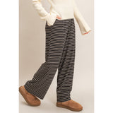 Striped Elastic Waist Pants: BROWN / S-M-L(2-2-2)