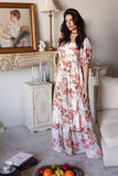 Floral Tiered Maxi Dress: Cream / L