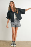 Button Front Cropped Shirt - BMJ7681: DENIM / L