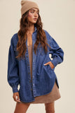 Heart Detail Oversized Denim Shirt: Indigo / L