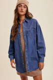 Heart Detail Oversized Denim Shirt: Indigo / L