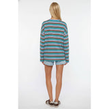 TF26-0077 - Multi stripe tee : TEAL/D.BLUE / S-M-L(3-2-1)