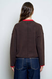 CONTRAST ROLLED EDGE CREWNECK PULLOVER : CHARCOAL