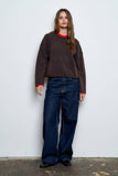 CONTRAST ROLLED EDGE CREWNECK PULLOVER : CHARCOAL