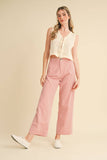 STRIPED HIGH WAIST WIDE LEG PANTS MP3775: BLACK STRIPE / L