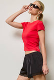 Basic Short Sleeve Baby Tee Knit Top: BABY PINK / L