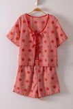 NT12482SET-Floral Embroidery Woven Top & Shorts Set: NAVY / S-M-L/2-2-2