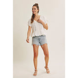 NATURALLY AIRY FEEL COTTON GAUZE LACE TRIM BABYDOLL BLOUSE: PEARL / L