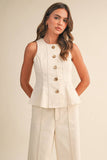 Cream VEST AND STRAIGHT FIT PANTS SET