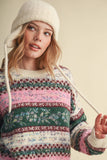 COLORFUL FLORAL FAIR ISLE SWEATER MSW11583: IVORY PINK MULTI / L