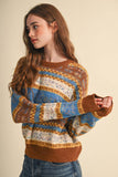 COLORFUL FLORAL FAIR ISLE SWEATER MSW11583: IVORY PINK MULTI / L