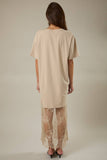 ROUND NECK LACE JOINED T-SHIRT MAXI DRESS: TAUPE / L