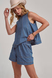 SLEEVELESS DENIM TOP AND MATCHING SHORTS SET: DENIM / S-M-L(2-2-2)