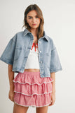 Button Front Cropped Shirt - BMJ7681: DENIM / L