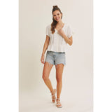 NATURALLY AIRY FEEL COTTON GAUZE LACE TRIM BABYDOLL BLOUSE: PEARL / L