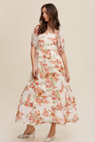 Floral Tiered Maxi Dress: Cream / L