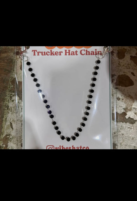 Dainty Black bead Trucker hat chain