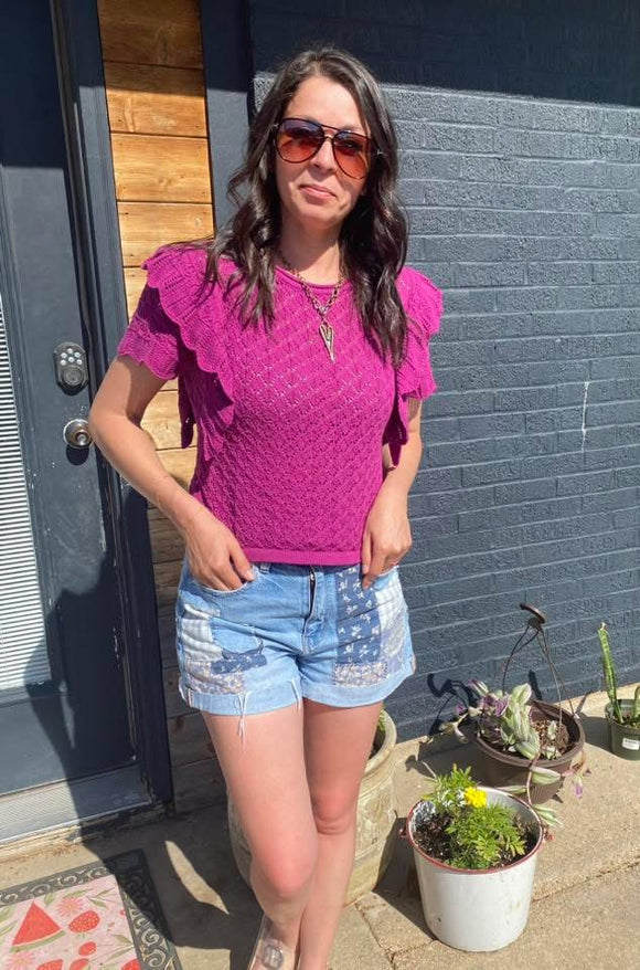 magenta crochet top