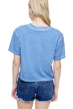 American Cowboy Vintage Graphic S/S Lunar Dye Faux Crop: BLUE / L