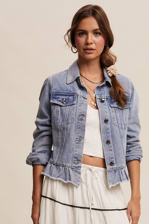 Ruffled Hem Denim Jacket